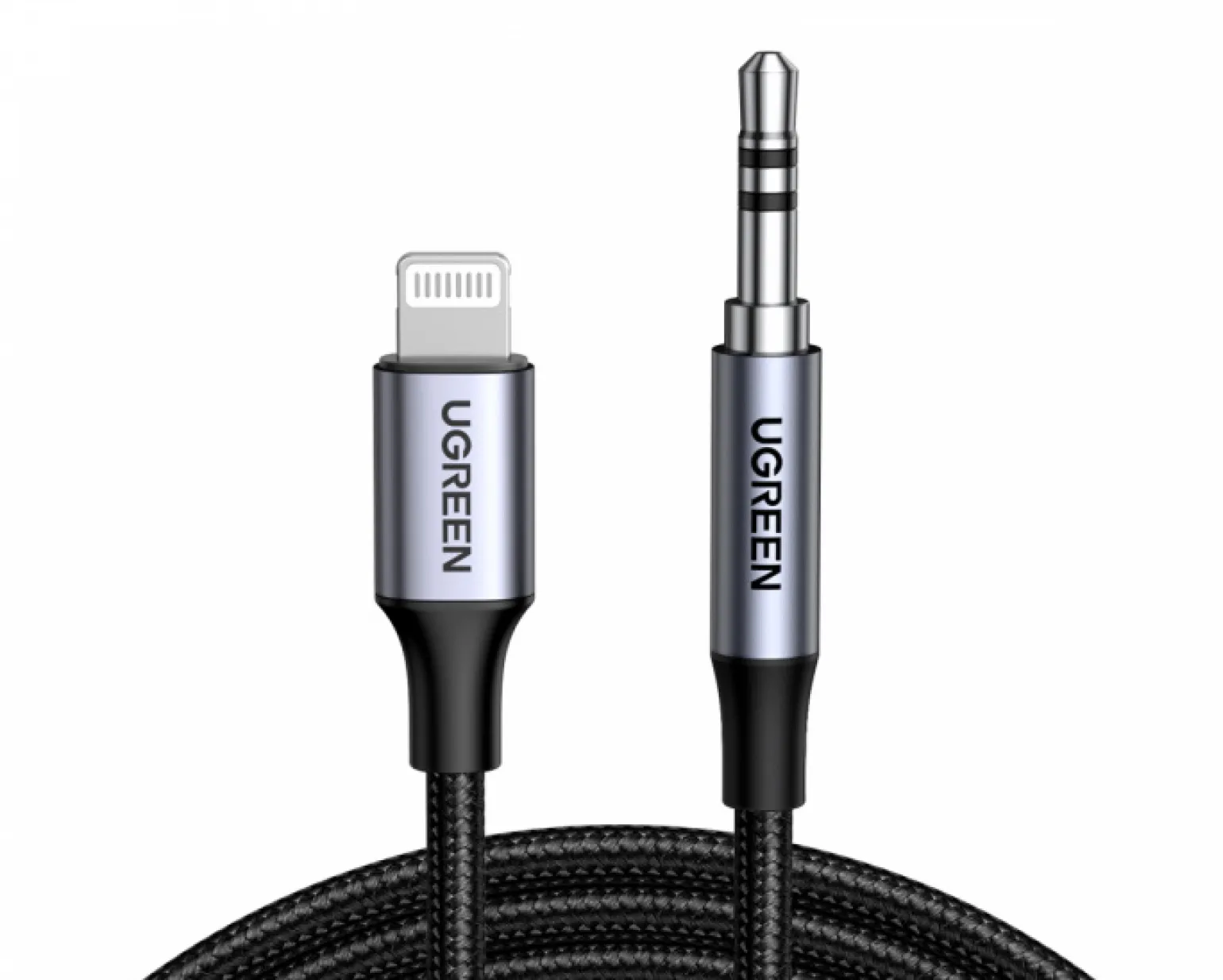 Aluminum Shell Braided Lightning to Aux 3,5mm Cable 1m - Black