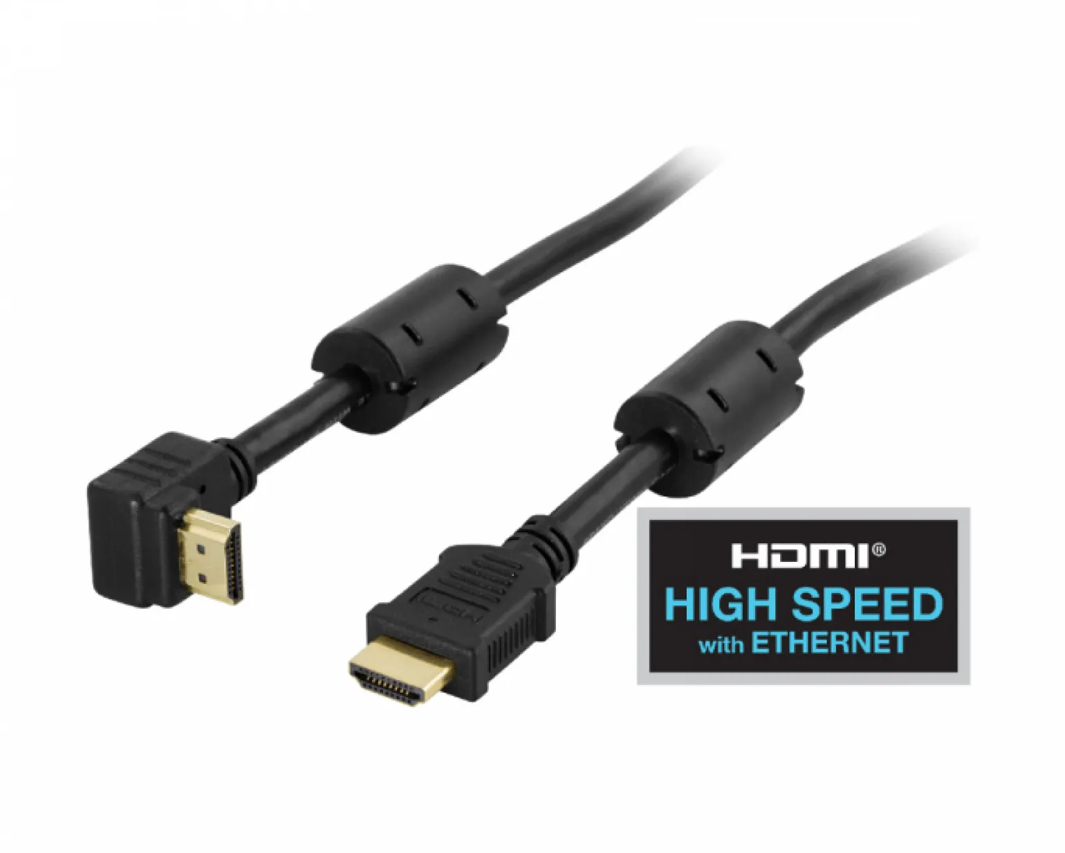 Angled HDMI Kabel High Speed with Ethernet, 4K, Ultra HD in 60Hz - Black - 1m