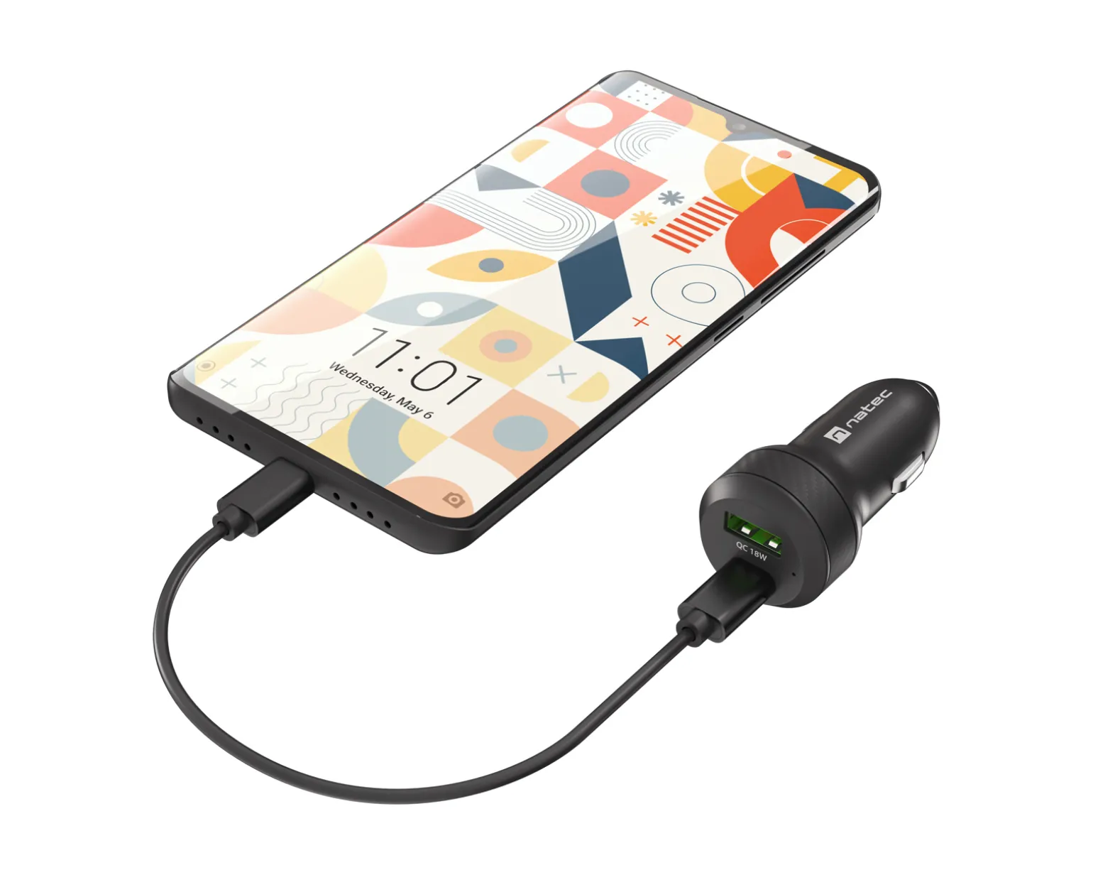 Coney Car Charger - 1x USB-A 1x USB-C 48W PD 3.0 - Black