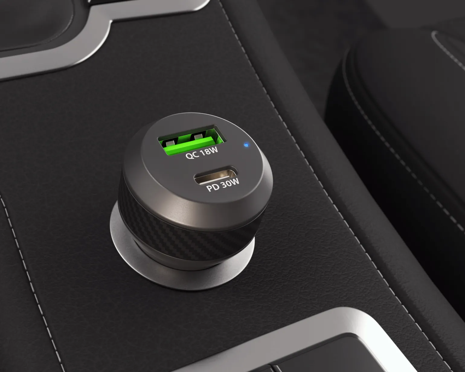 Coney Car Charger - 1x USB-A 1x USB-C 48W PD 3.0 - Black