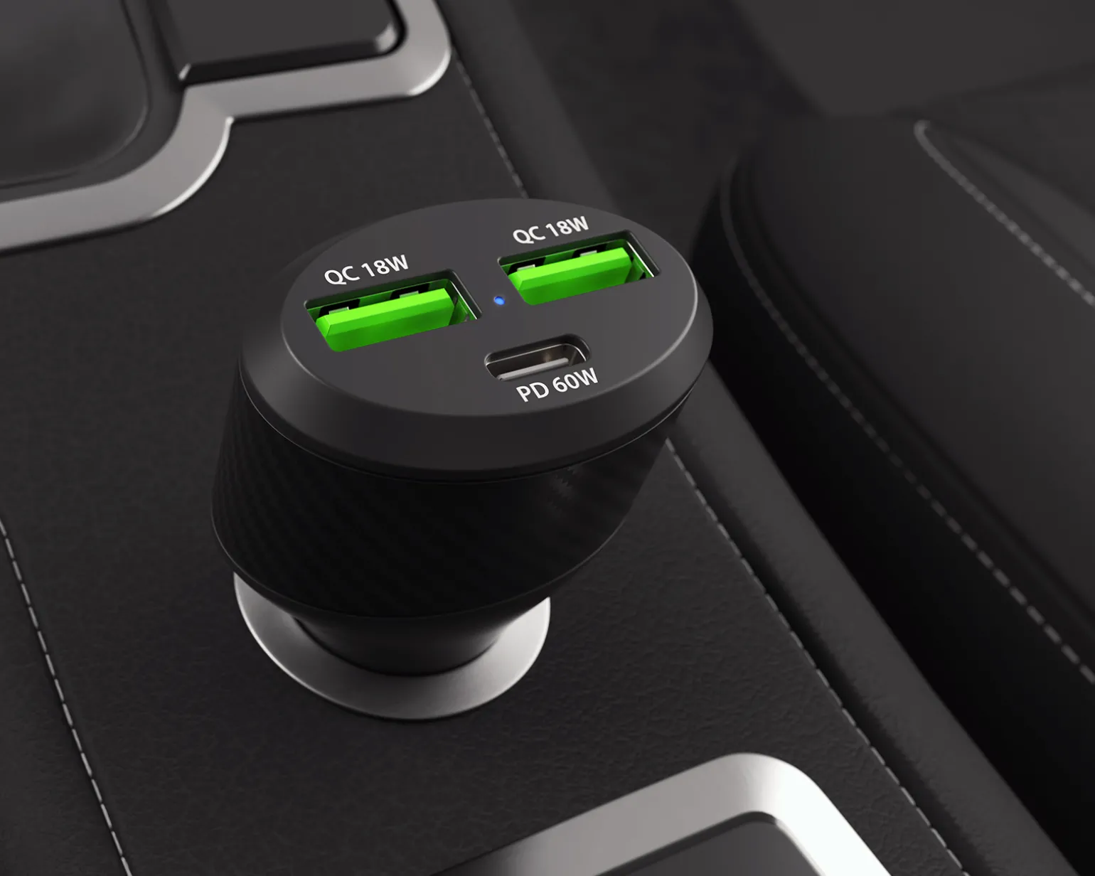 Coney Car Charger - 2x USB-A 1x USB-C 84W PD 3.0 - Black