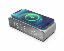 Digital Alarm Clock with Qi-charging Silver
