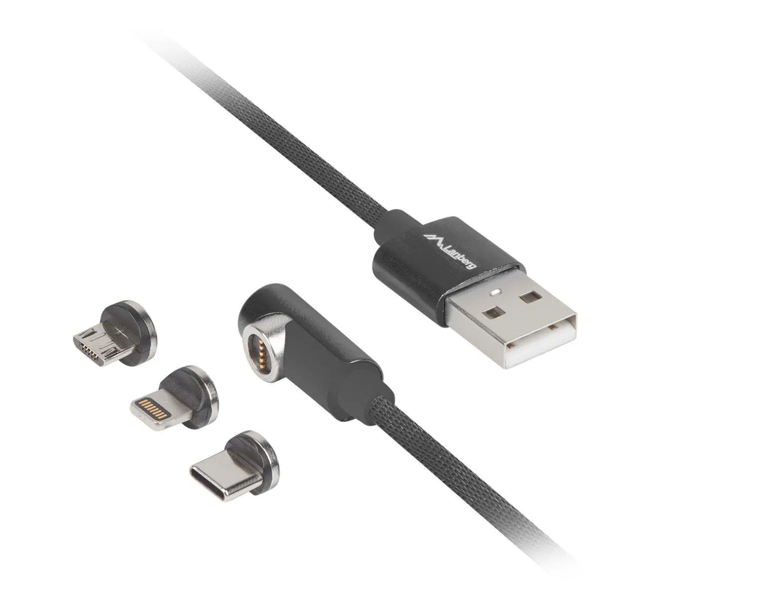 3in1 Premium Magnetic Angled Cable QC 3.0 - Black