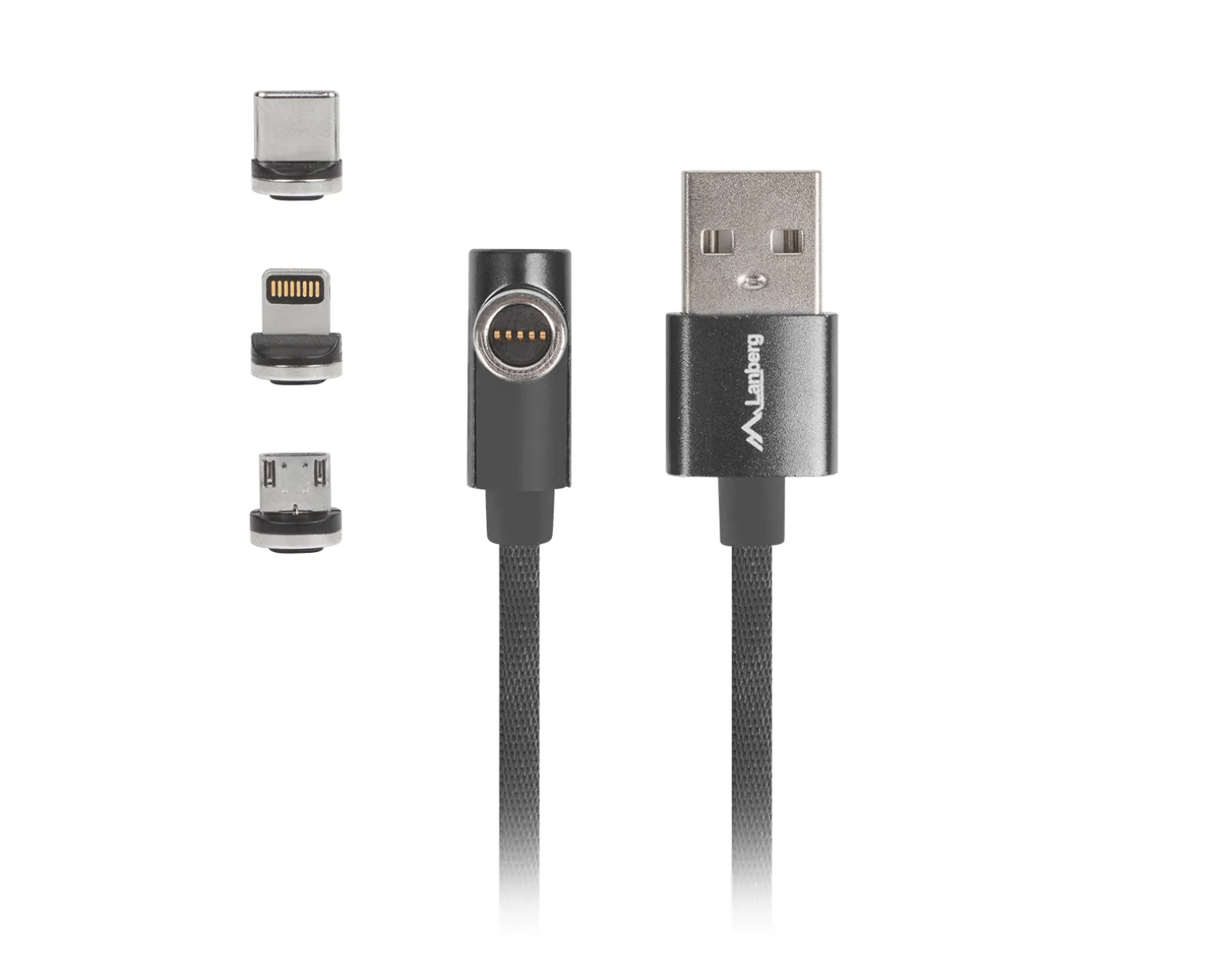 3in1 Premium Magnetic Angled Cable QC 3.0 - Black