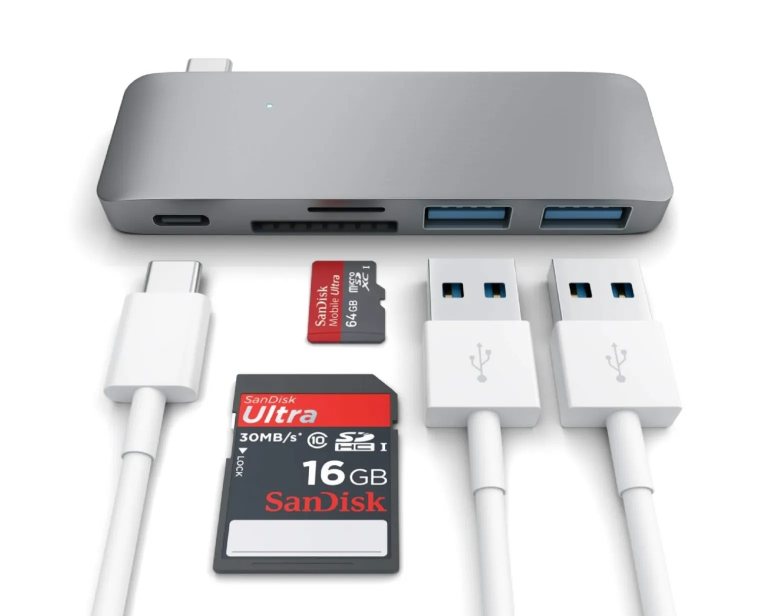 3-in-1 USB-C Pass Through USB Hub - Space Gray