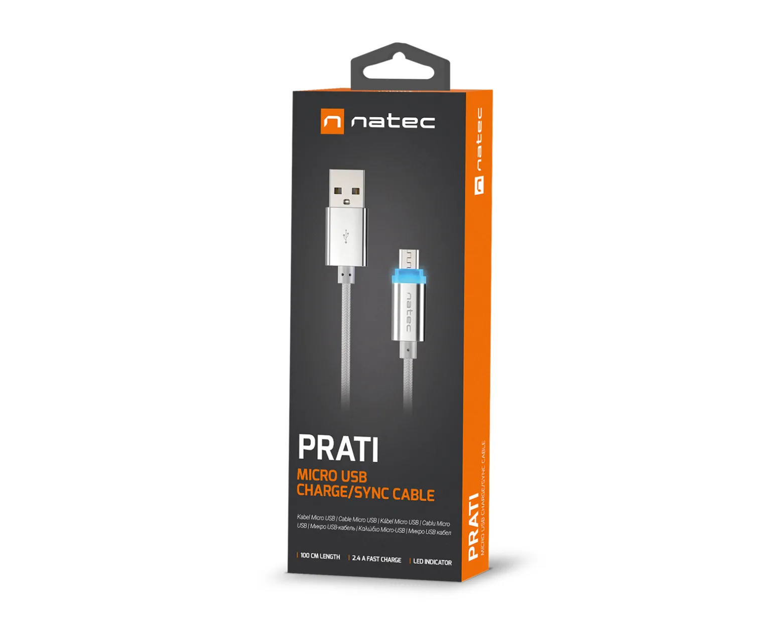 PRATI Charging Cable Micro USB to USB-A 2.0 - Silver LED 1m