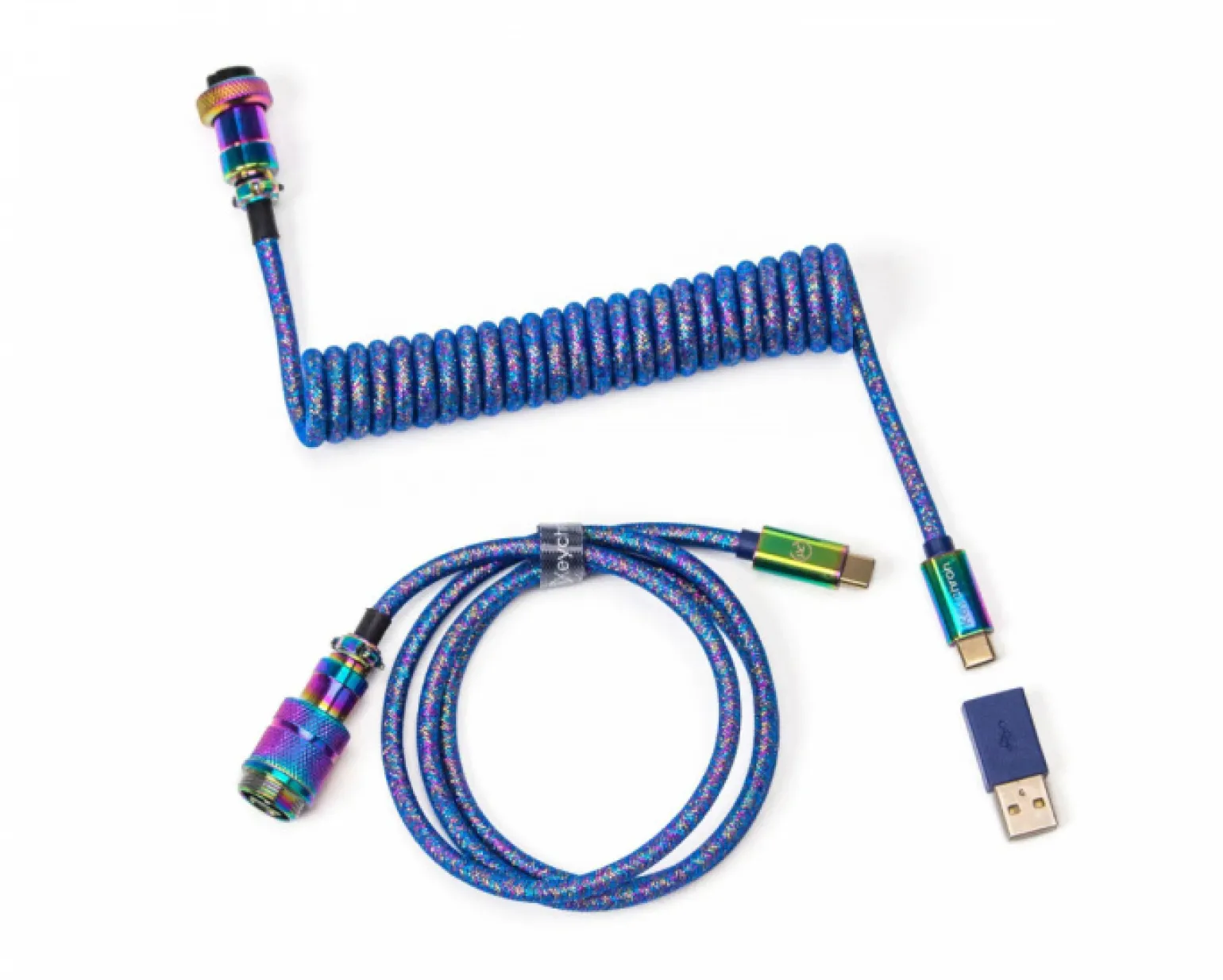 Premium Coiled Aviator Cable Type-C - Rainbow Plated Blue