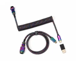 Premium Coiled Aviator Cable USB-C - Rainbow Plated Black