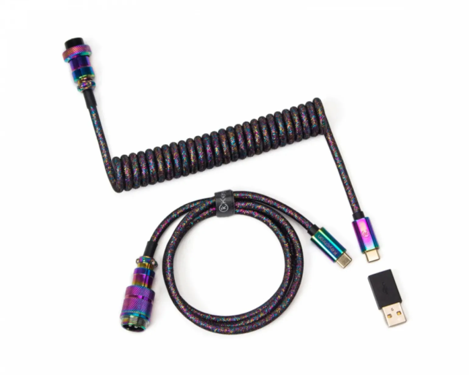 Premium Coiled Aviator Cable USB-C - Rainbow Plated Black