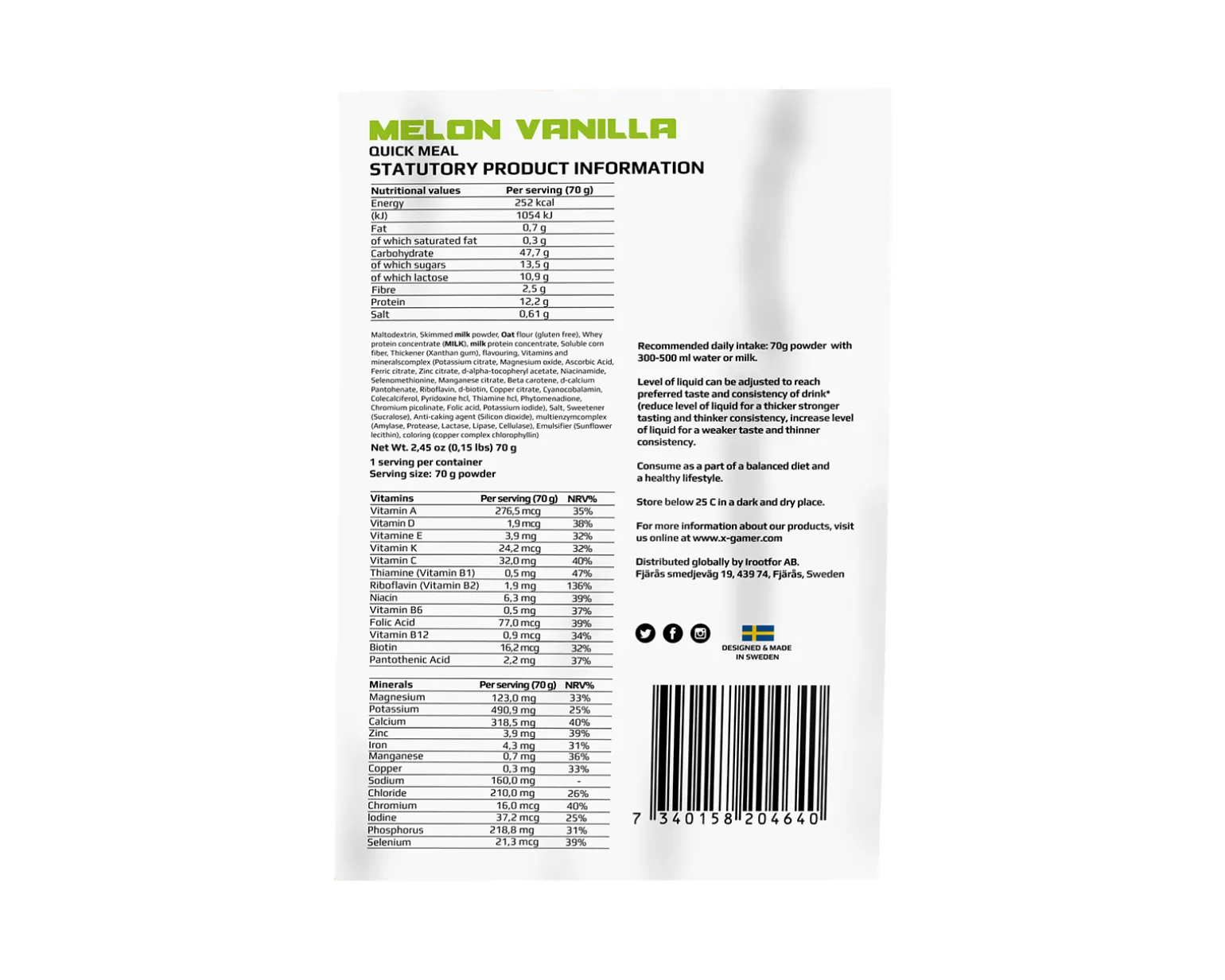 Quick Meal Pack - 3 Servings (210g) - Melon & Vanilla