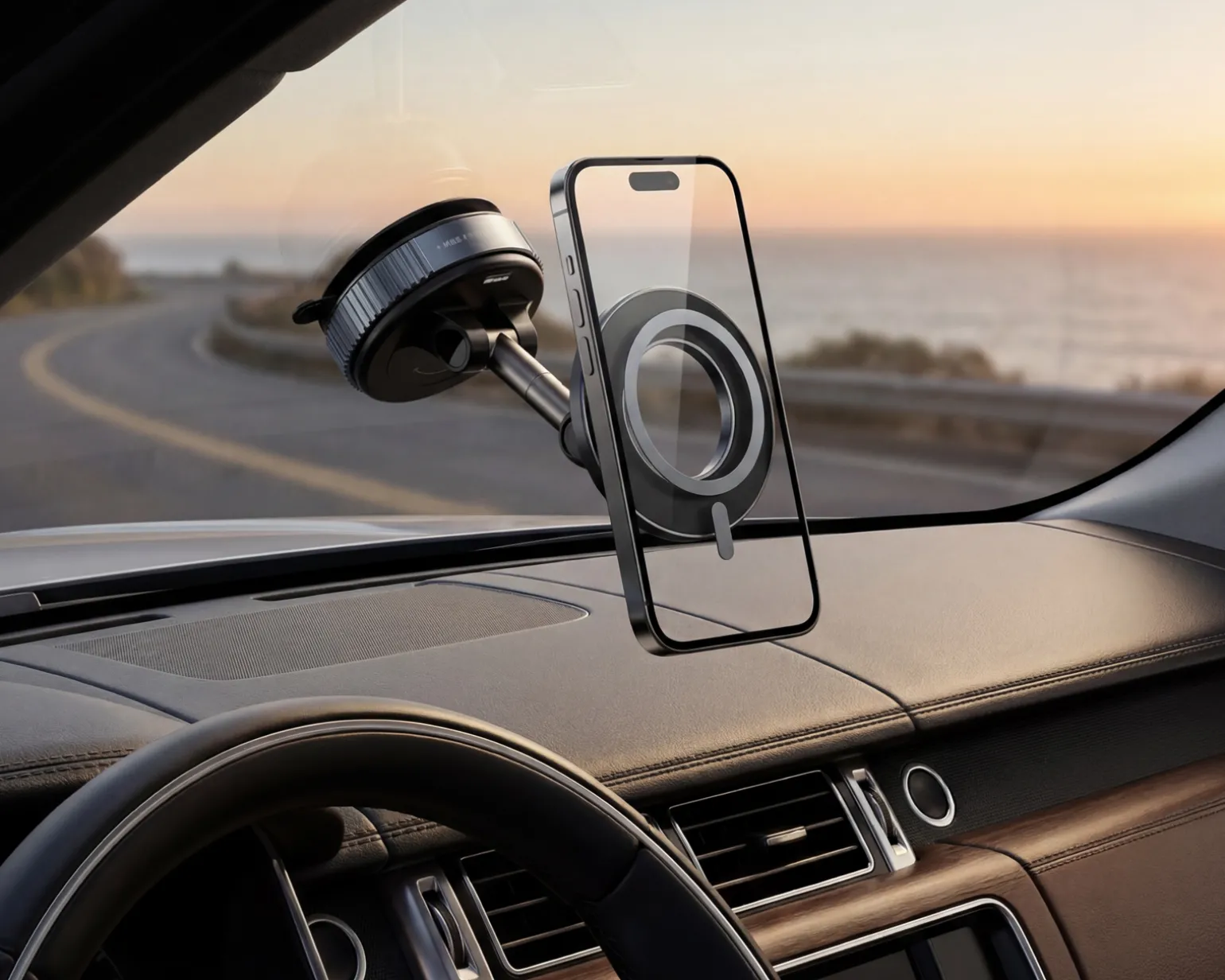 Vacuum Phone Holder with Magnetic Ring - Black
