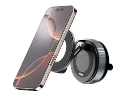 Vacuum Phone Holder with Magnetic Ring - Black